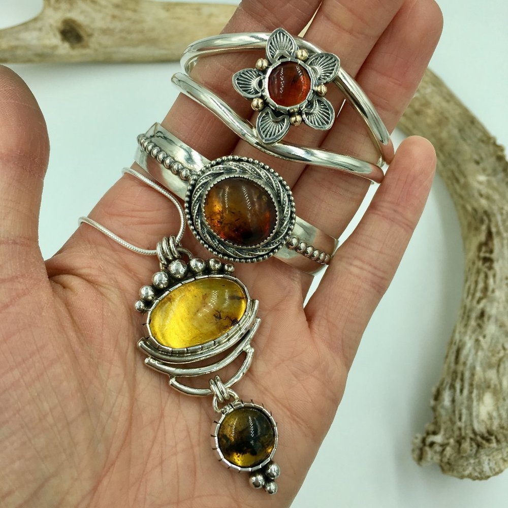 Handmade Sunset Amber and Sterling Silver Cuff